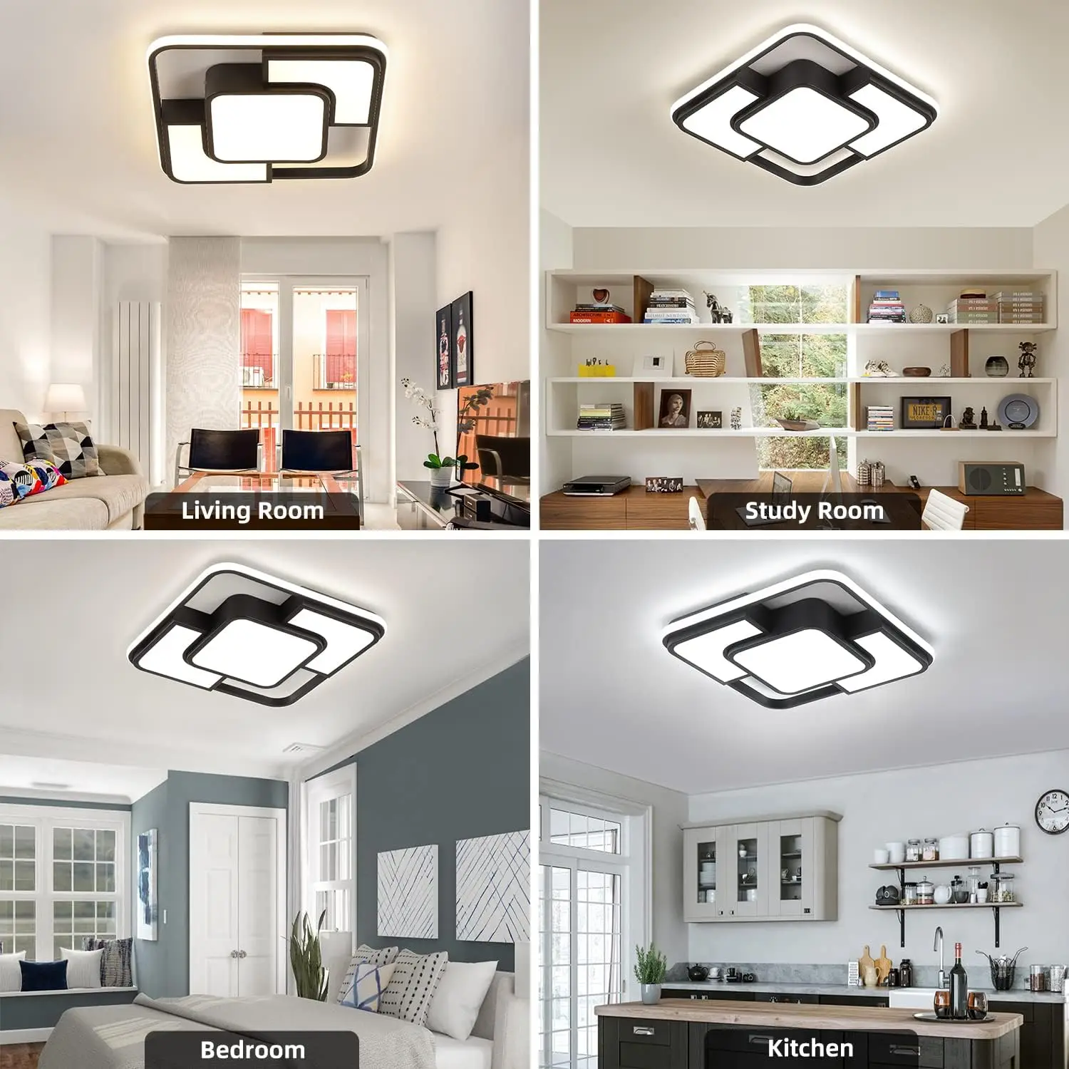 62W Dimmable LED Flush Mount Ceiling Light Fixture with Remote Control, 300