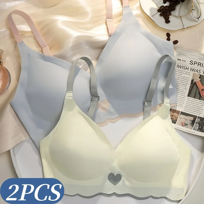 2Pcs/Set Seamless Bras Non-wire Women 3/4 Cup Glossy Bra Female Sexy Lingerie Comfort Bralette Solid Color Underwear S-XL