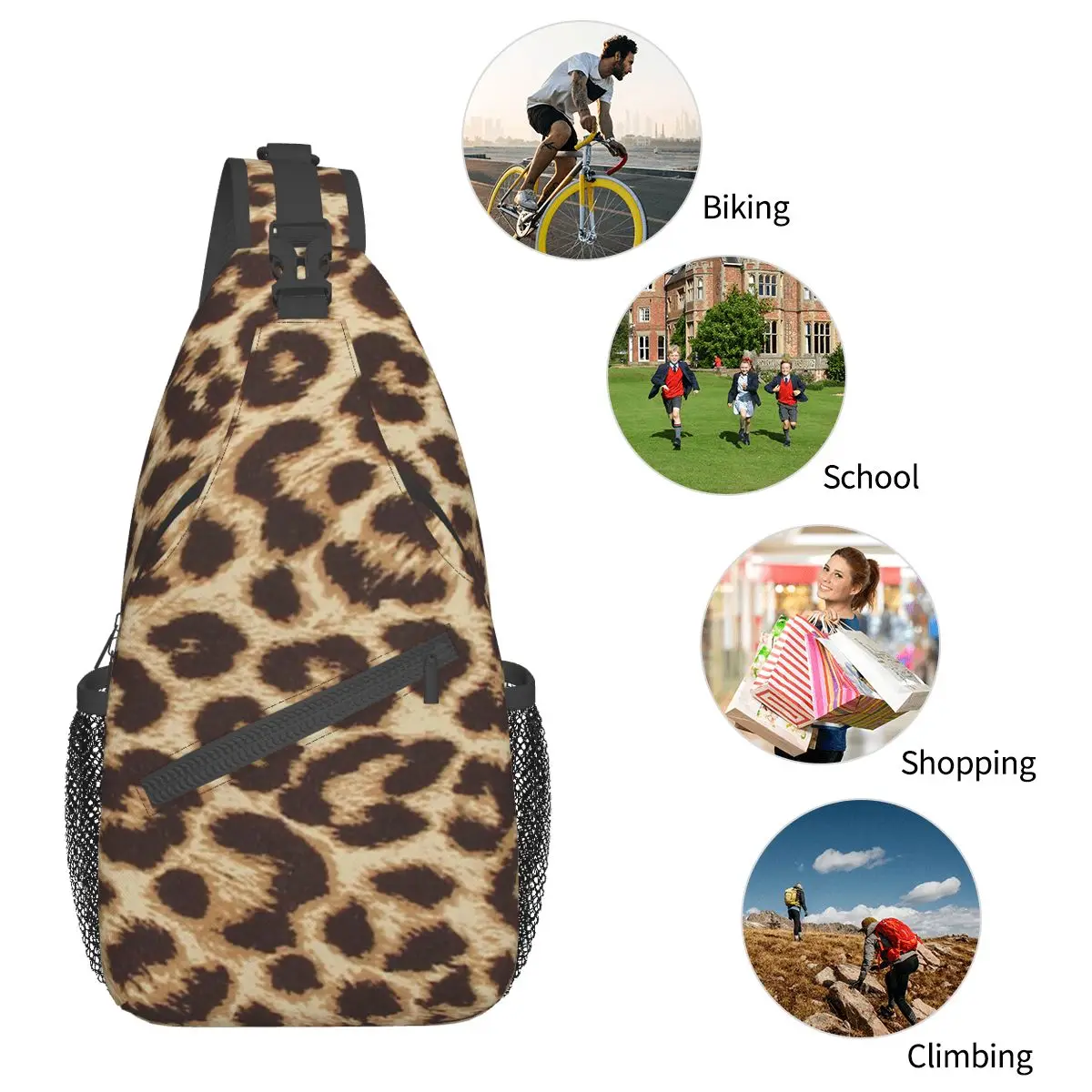 Leopard Print Fur Look Crossbody Sling Bag Men Women Chest Bag Texture Shoulder Backpack Daypack Hiking Travel Travel Satchel