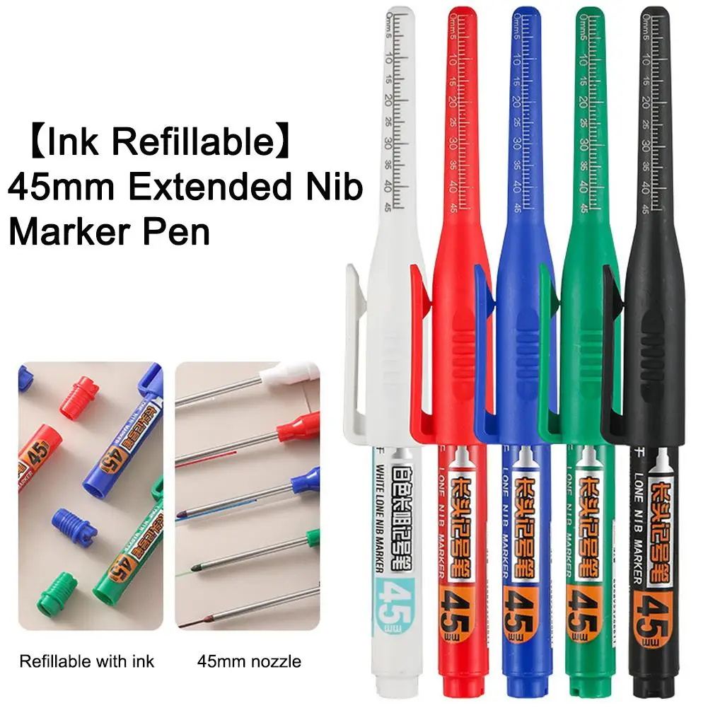 5/10Pcs 45mm Long Nib Deep Hole Paint Markers for Measuring Woodworking Waterproof Carpenter Ink Pens Daily Office Marking Use