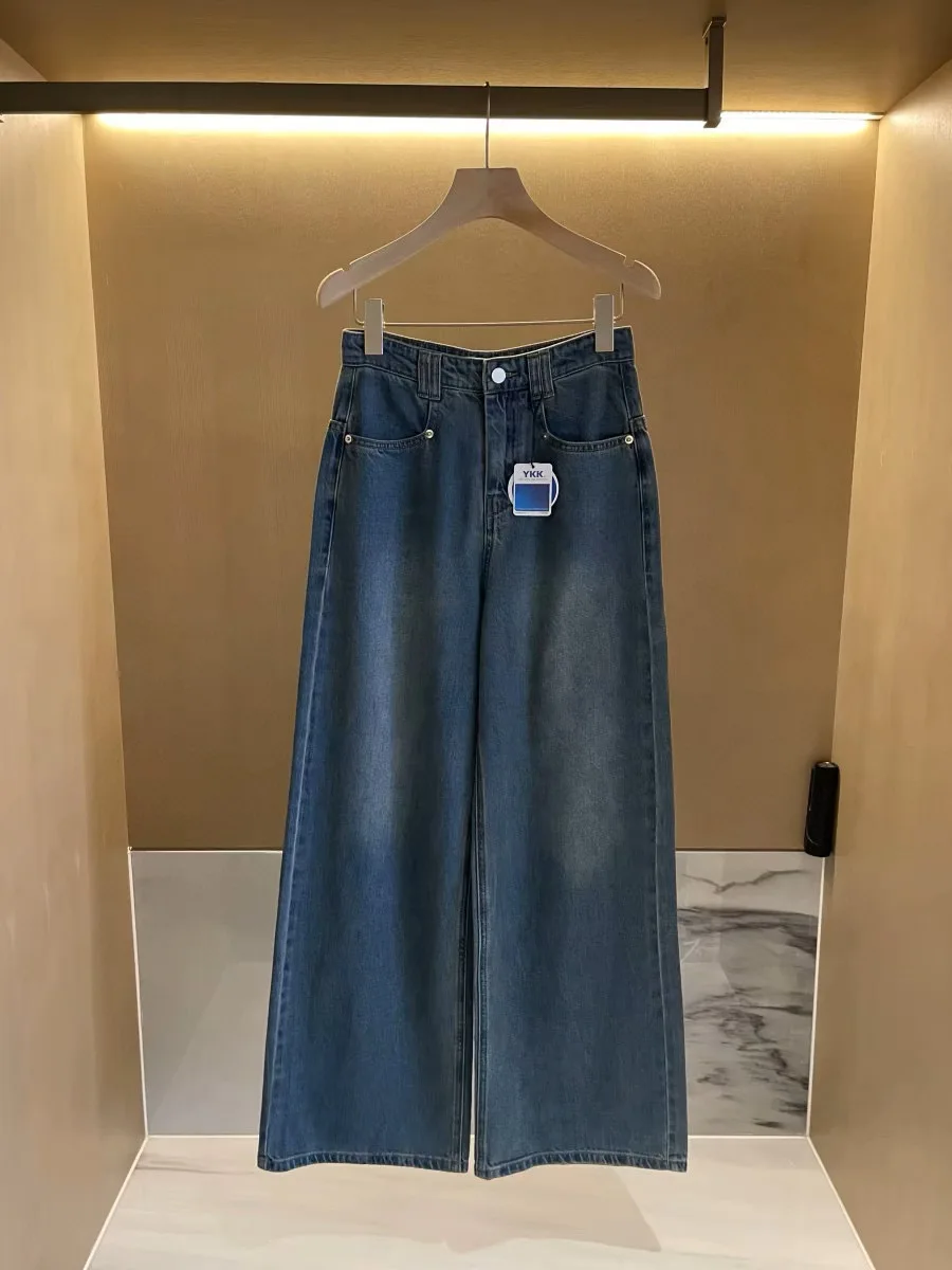 

Джинсы женские из выстиранного денима с высокой талией, свободные, широкие, прямого кроя, осенняя новинка, удобные, стройнящие, хлопковые брюки