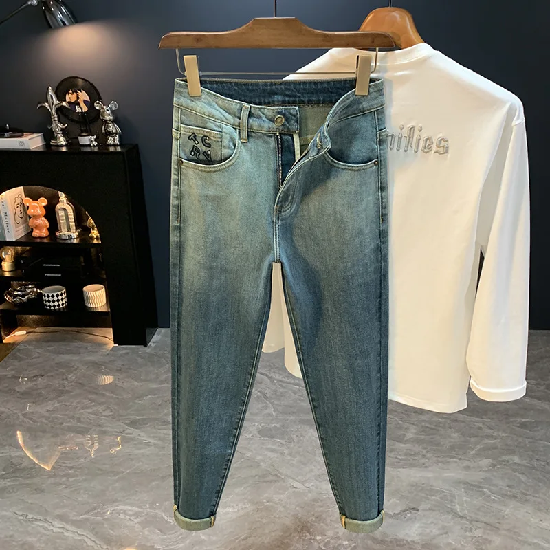 

Trendy retro gradient jeans men's 2025 autumn casual elastic slim fit fashionable small leg pants
