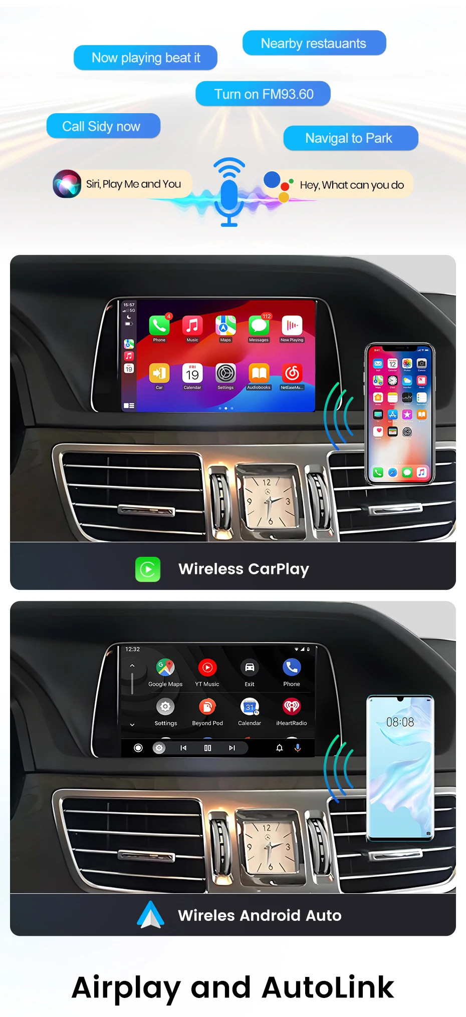 Junsun Wireless CarPlay Android Auto Decoder Für Mercedes Benz A GLC CLA GLA E GLE CLS Klasse W176 W205 NTG4.0/4.5/5.0 Mirrorlink – Detail 3