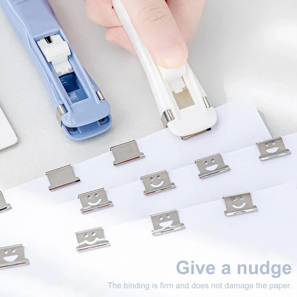 New Clip Push Stapler Reusable Binding File Paper Clip Clamp Folder Staple Remover Binder Push Clips Office School Supplies Set