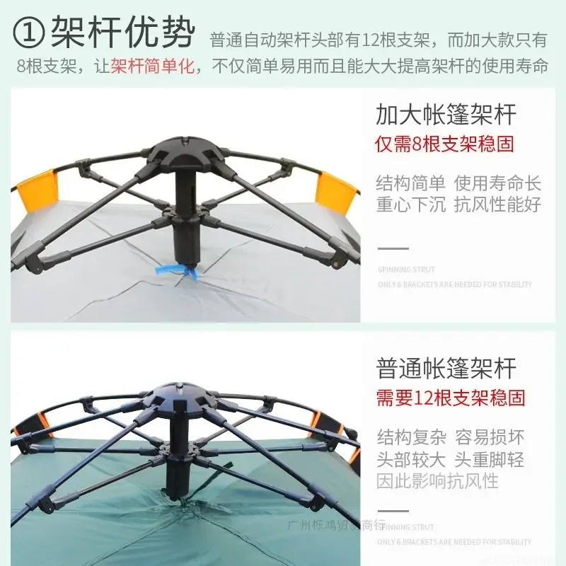 Full-automatic tent Outdoor 3-4 people, two rooms, one hall, double layer rainproof, 2 people, single person camping tent