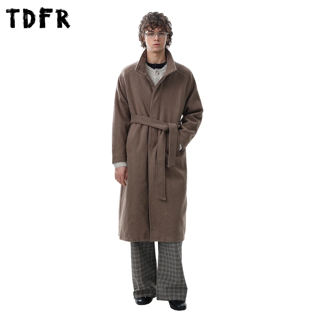 

Retro Solid Color Woolen Coat Mens Winter Casual Lapel Loose Long Sleeve Single Breasted Long Jacket Man Outerwear