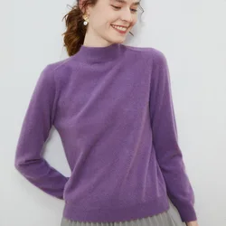 Maglione di lana a maniche lunghe con colletto solido Casual da donna, caldo, autunno e inverno