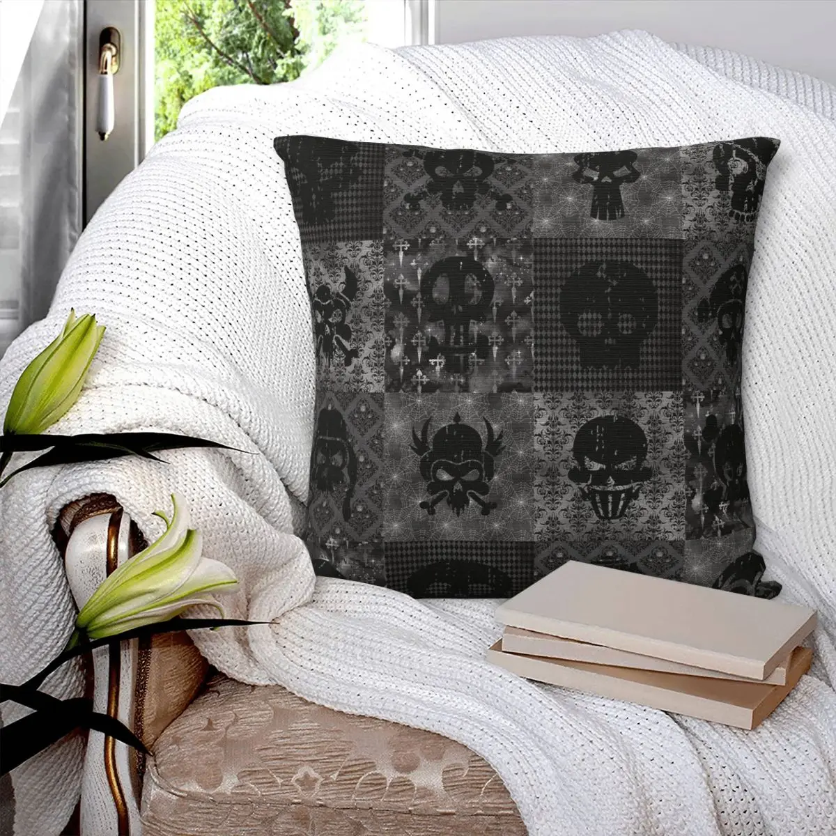 Skull Collage Gothic Goth Pillowcase Soft Polyester Cushion Cover Decorative Pillow Case Cover Sofa Square 40*40cm