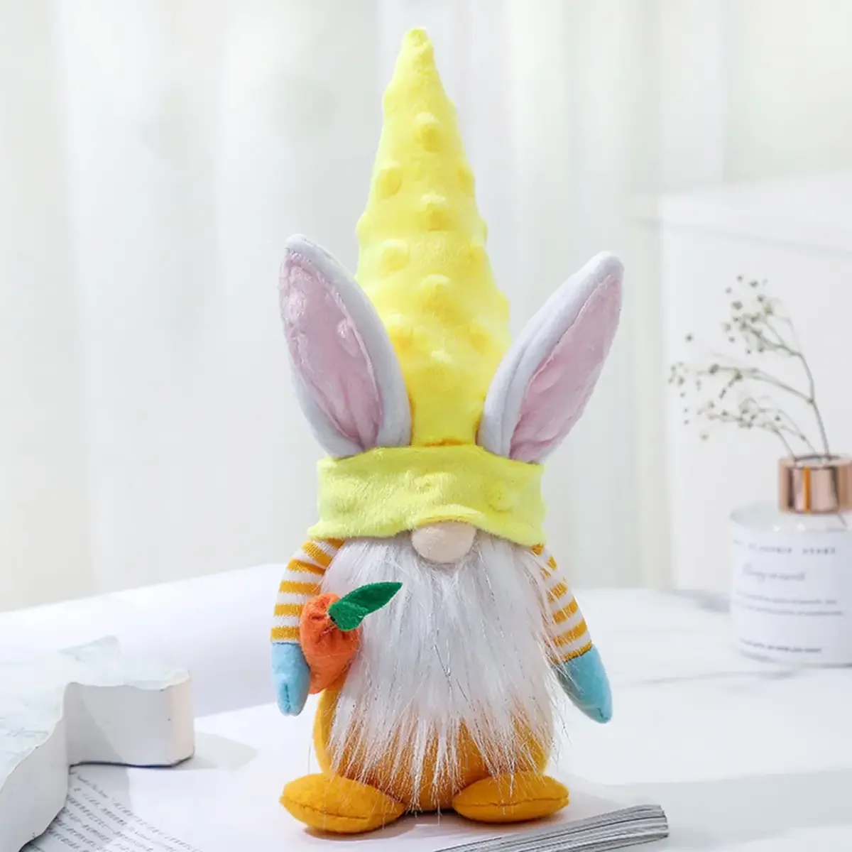 1 pc - Cute Easter pointed hat rabbit doll ornament, cute faceless doll decoration