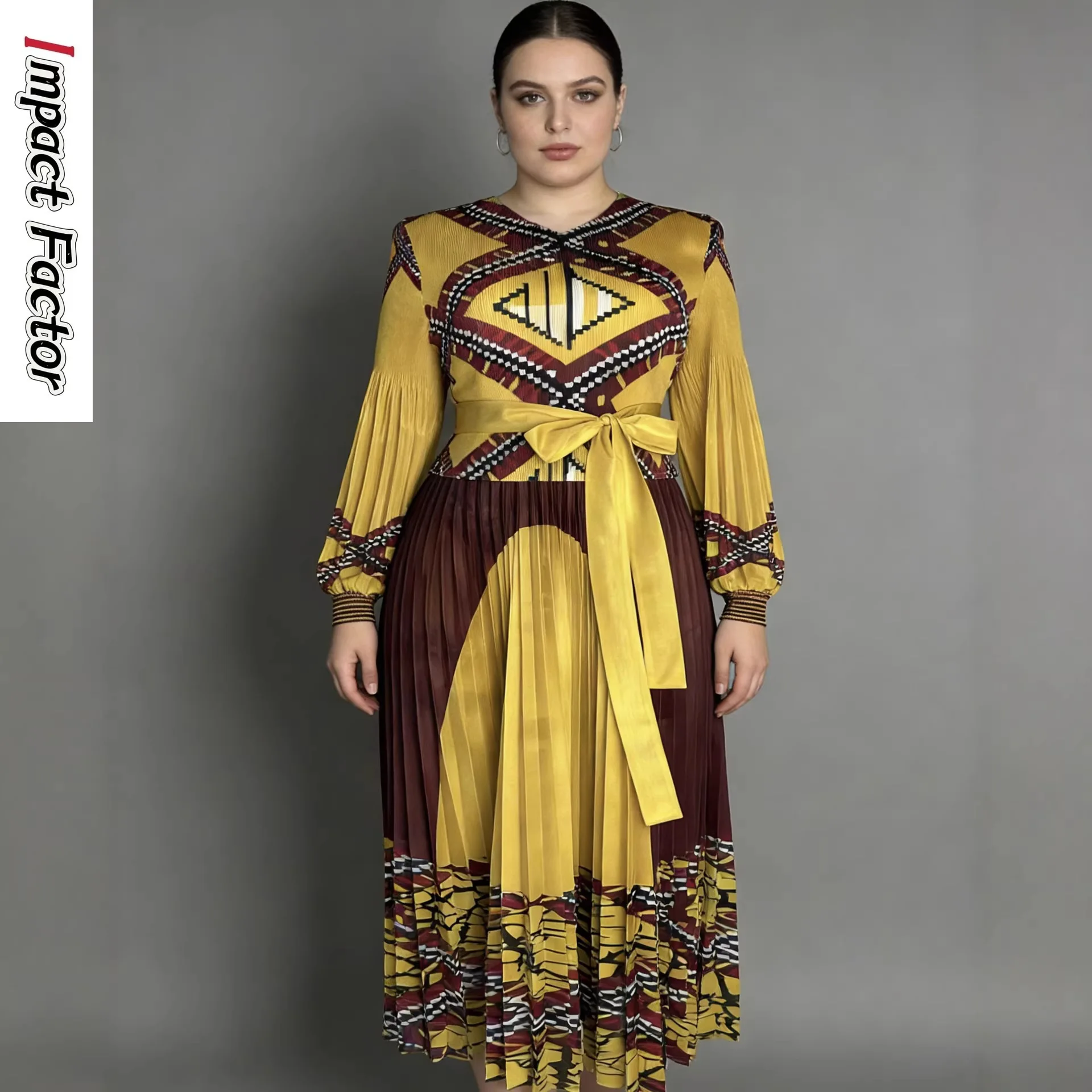 

Африканское Miyake 2026, весеннее новое модное свободное платье, плиссированное женское платье с v-образным вырезом в стиле ретро с длинными рукавами