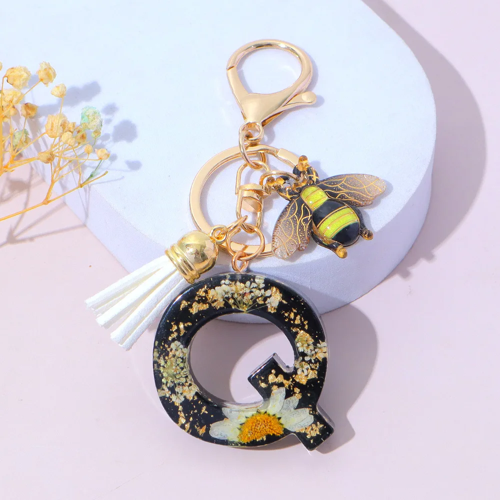 Fashion Bee Daisy Dried Flower Keychains Resin