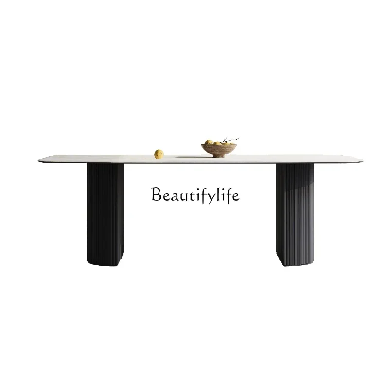 

FG44Wabi Sansan imported travertine rock slab dining table French minimalist rectangular solid wood dining table