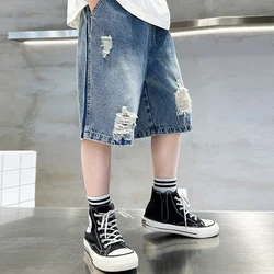 Summer Teenage Boys Denim Shorts 2024 New Fashion Korean Version Kids Short Pants 4 5 6 7 8 9 10 11 12 Years Children's Clothing