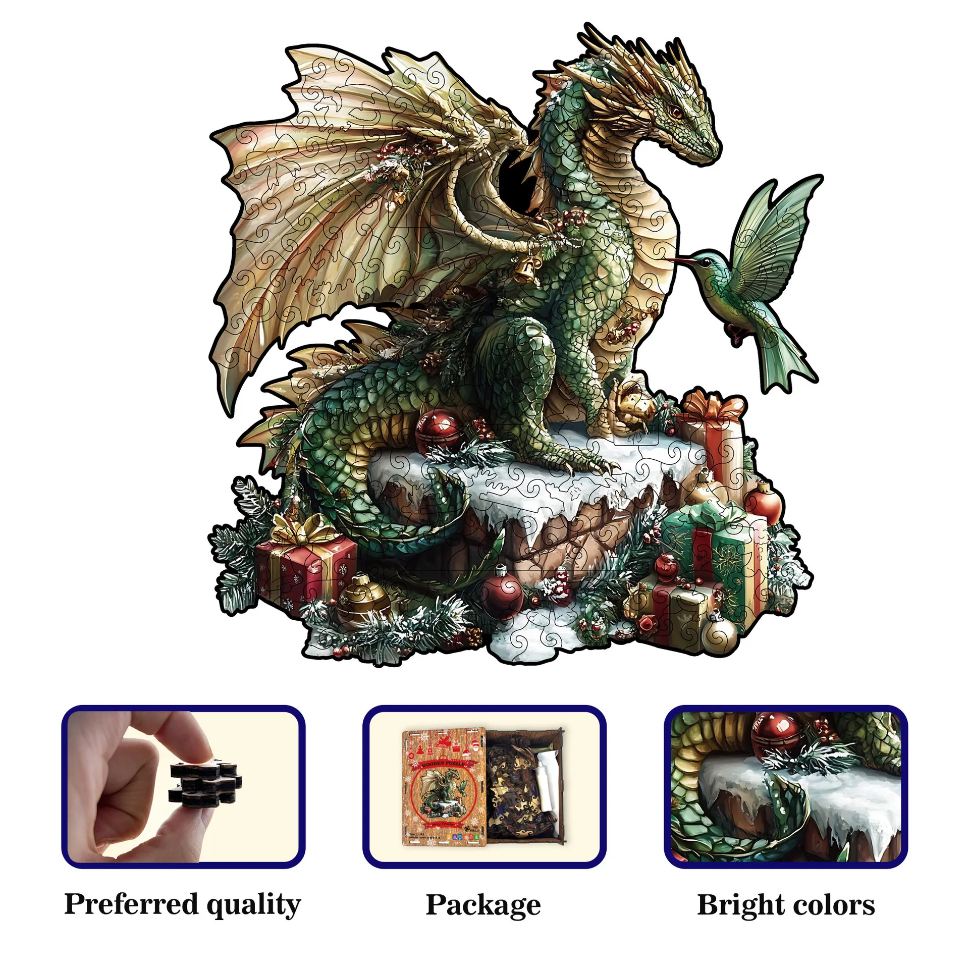214 قطعة عيد الميلاد التنين بازل قطع خشبية غير النظامية على شكل لغز لعبة تخفيف التوتر عيد ميلاد حصالة على شكل حيوان هدايا ديكور المنزل