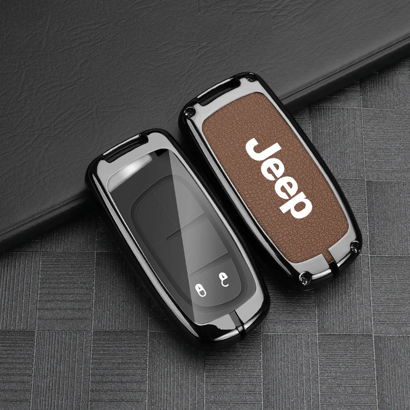 Zinc Alloy Leather Car Key Case For Jeep Grand Cherokee WK2 KL Wrangler JK Commander Renegade Compass 2018 2022 Auto Accessories