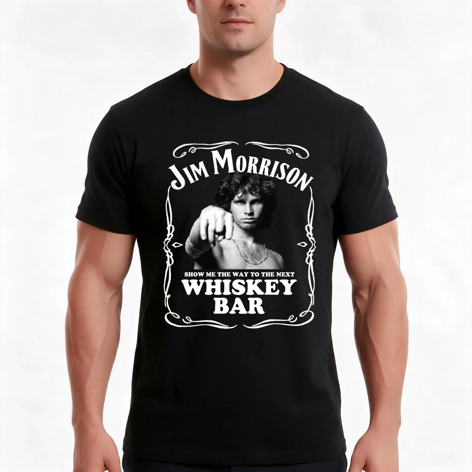 Jim Morrison Show Me The Way to Next Whiskey Bar Doors Logo Womens Casual Slim Fit Basic Long Sleeve T-Shirt Unisex Men Women