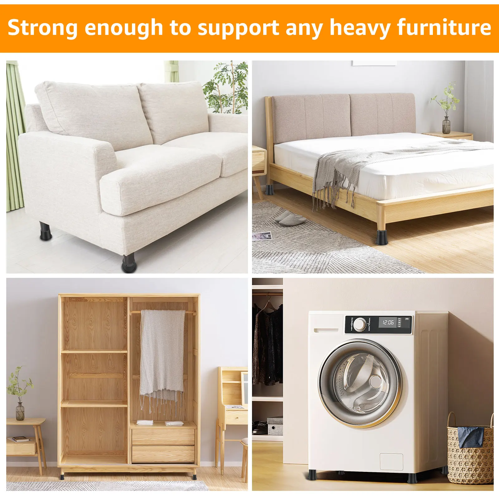 4/6Pcs Furniture Risers Heavy Duty Adjustable Bed Raising Desk Leg Chair Feet Lifts Non Slip Extenders for Table Sofa image 5