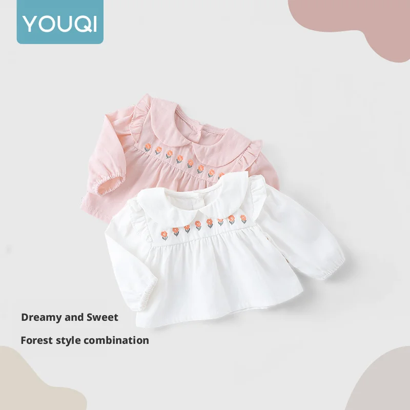 【Youqi】Chinese babytopjes voor 0-2 jaar oud, lente- en herfststijl, modieuze en trendy vroege herfsttopjes voor babymeisjes, kleine prinsessenbasisshirts