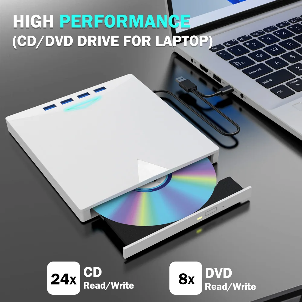 7-in-1 RGB Externes DVD-RW-Laufwerk USB 3.0 Typ C Schnittstelle DVD CD-Brenner Brenner Leser Player Optisches Laufwerk für Laptop Notebook