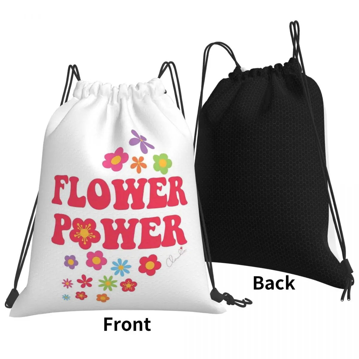 

Красочные рюкзаки с бесшовным узором Flower Power, модные портативные сумки на шнурке, спортивная сумка, сумки для книг для мужчин и женщин, школьные