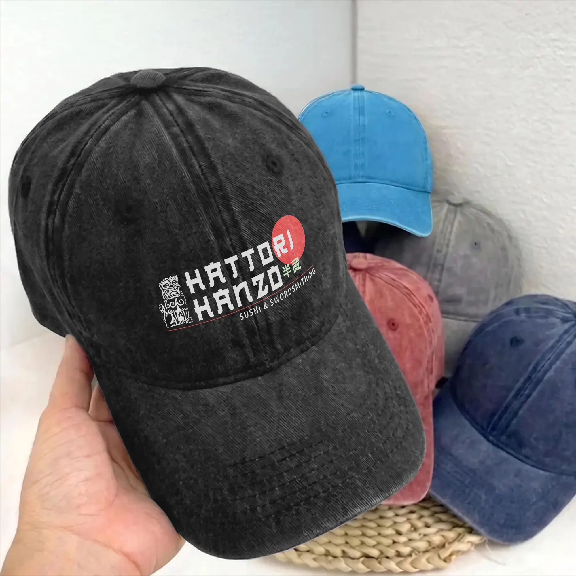 Warrior Hattori Hanzo Sword Sushi Unstructured Baseball Cap Distressed Denim Washed Japan Okinawa Headwear Adjustable Hats
