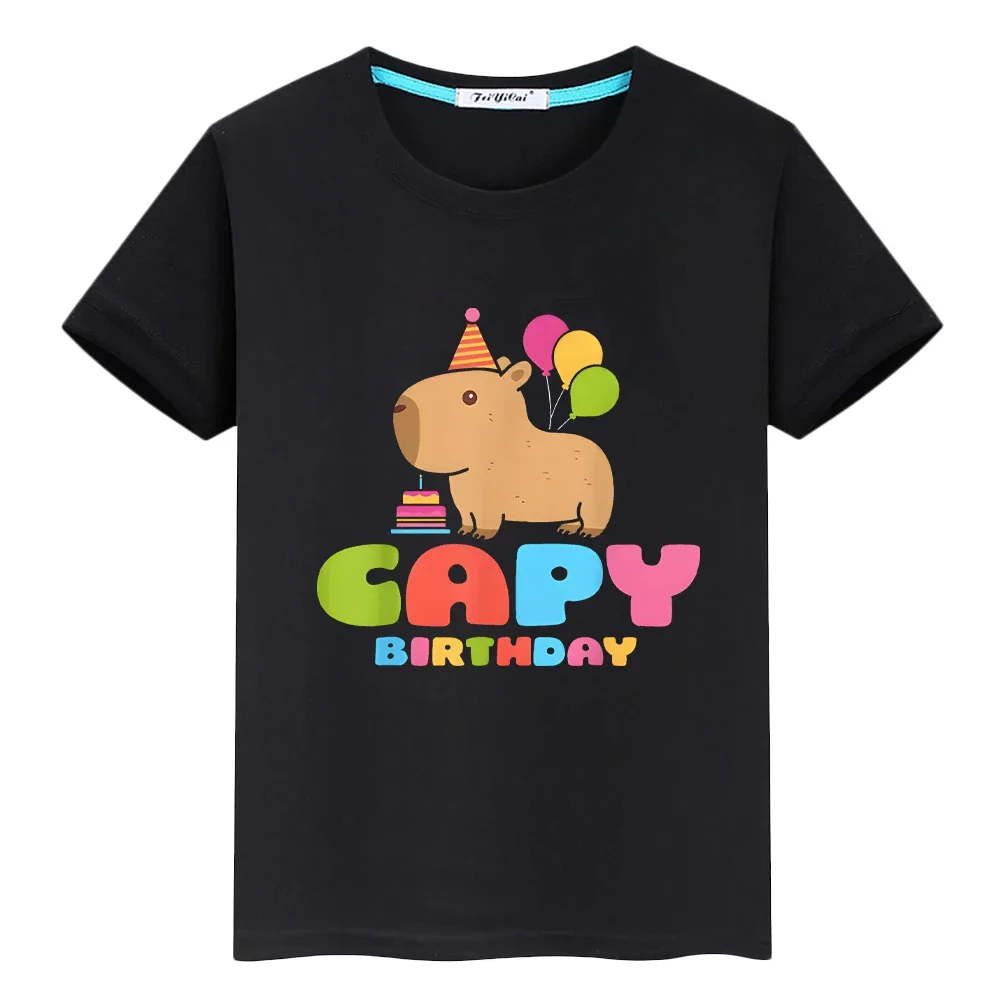 

Capybara Balloon cake print 100%Cotton t shirt for kids boy 10year Tees Tops anime Short pride tshirt girl clothes y2k Christmas