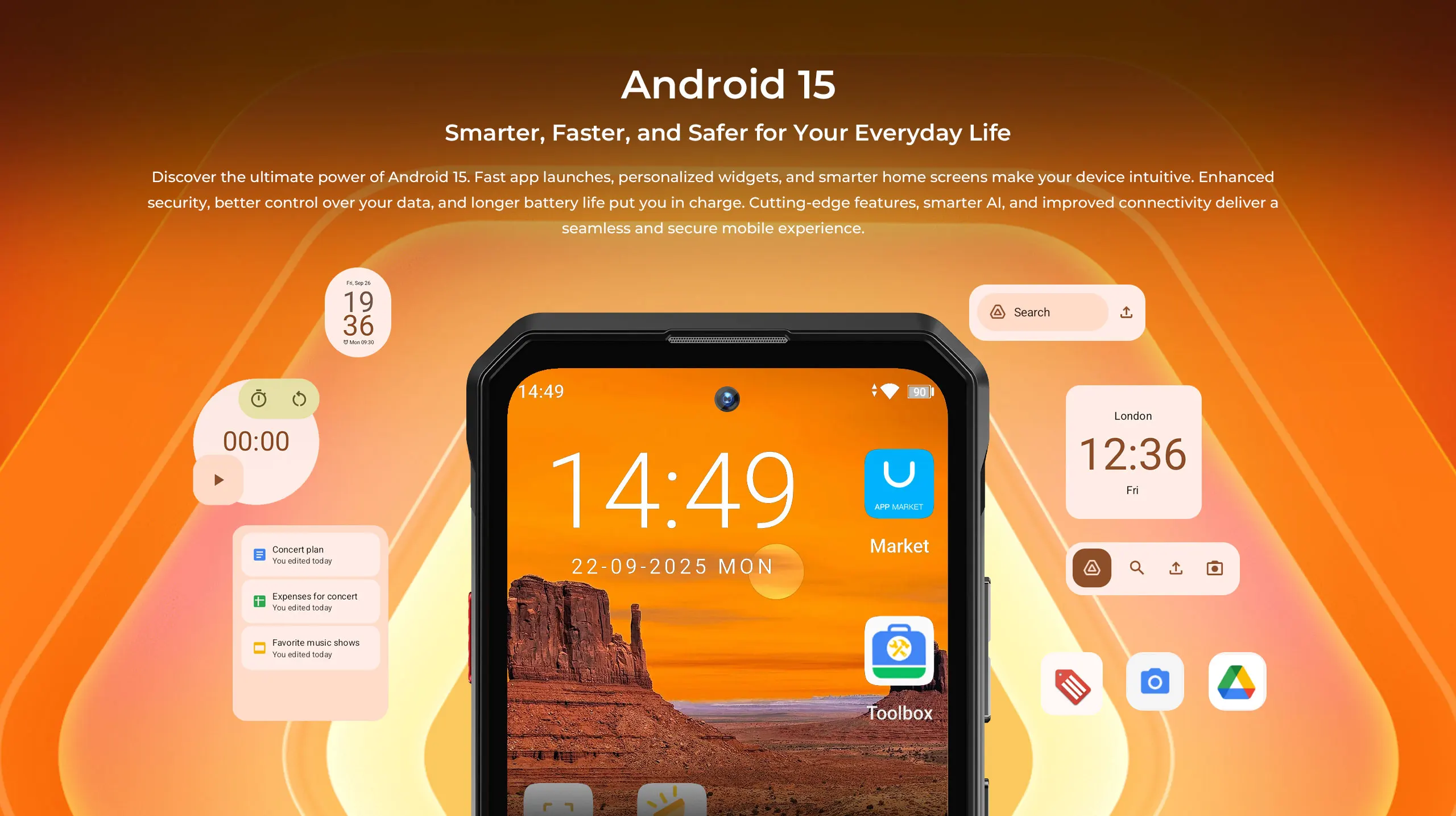OUKITEL WP58 PRO 5G Rugged Smartphone 24GB(8+16) RAM + 512 ROM, Android 15 NFC 64MP Cellphone with Camping Lamp ,10000mAh 33W