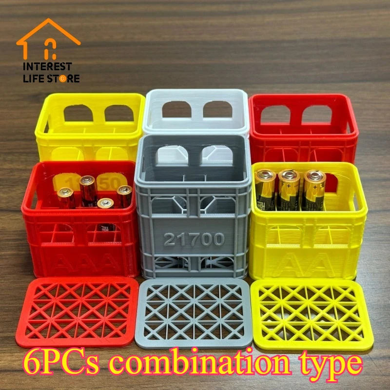 

6Pcs Creative Novel Beer Crate Battery Holder Storage Box Aesthetic Art Desktop Organizer Suitable AA/AAA/9V/18650 Batteries