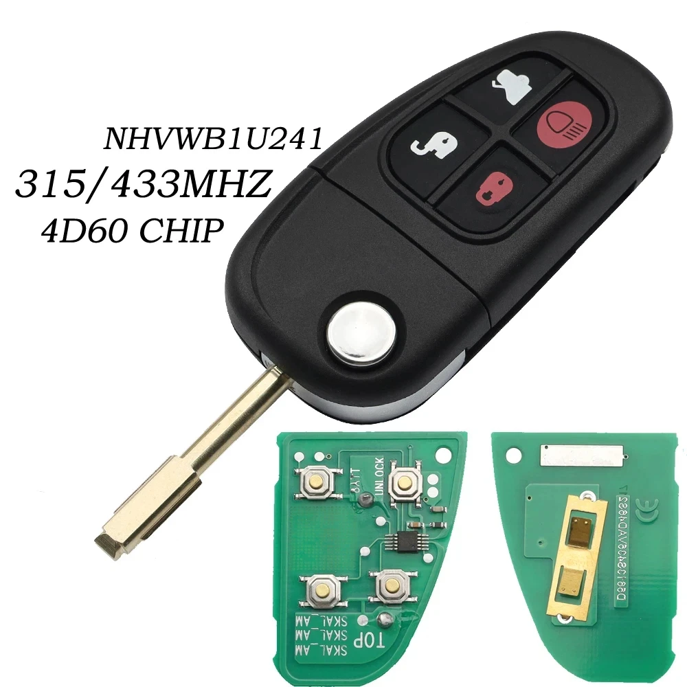 

NHVWB1U241 для Jaguar X-Type S-Type 1999-2009 XJ XJR 315 МГц 433 МГц 4D60 чип откидной дистанционный ключ 4 кнопки Fo21 Blade
