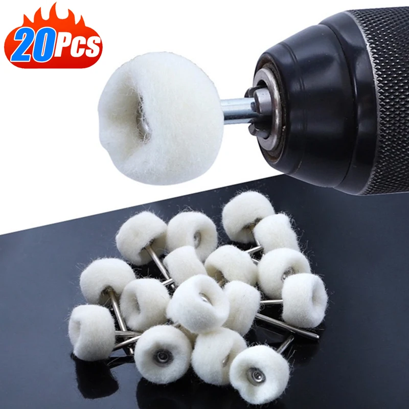 20Pcs Fine Shank Wool Polishing Head for Drill Grinding Jewellery Metals Wheels Buffing Felt QSTEXPRESS Rotary Tool Accessories