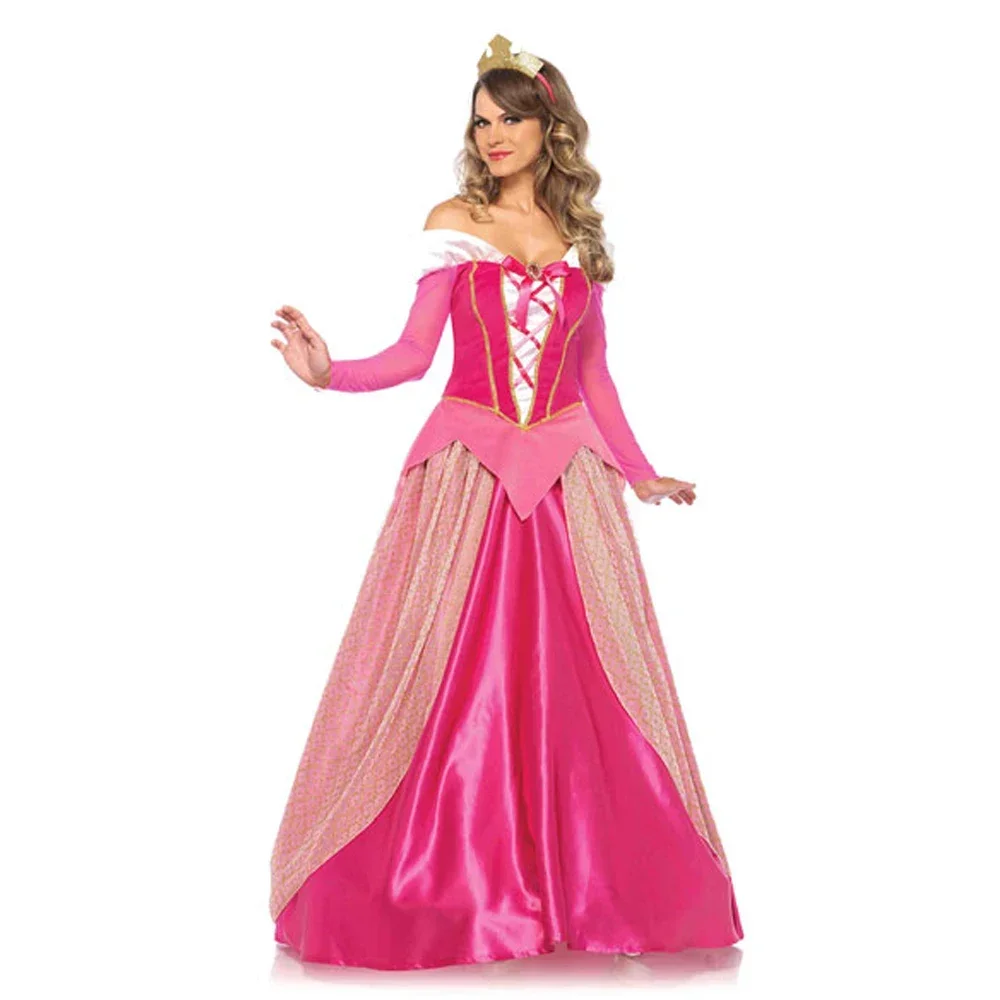 Sexy Pink Princess Costume Halloween Costume Deluxe Princess Aurora Costume Adult Women Sleeping Beauty Movie Cosplay Long Dress