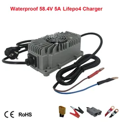 Waterproof 58.4V 5A Lifepo4 Fast Charger 16S 51.2V 48V Iron Phosphate RV Forklift Golf Cart LFP Battery Smart Chargers