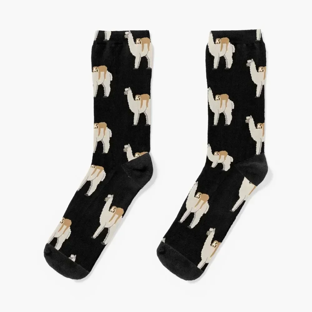 Sloth Riding Llama Adorable Lama & Sleepy Sloth Tile Pattern Socks funny gift cotton hockey Socks Man Women's