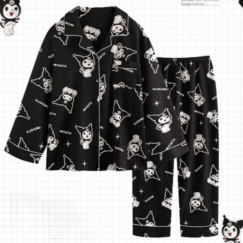 Sanrio Kulomi pajamas autumn cotton long-sleeved trousers cartoon two-piece set silk pajamas women's loungewear women's pajamas