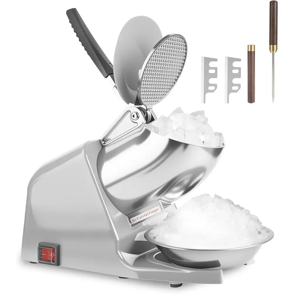

Shcazhcx Dual Blades 178 lbs/hr Electric Ice Crusher, 300W Ice Shaver, 2200 RPM Shaved Ice hine with Extra Blades and Ice Pick o