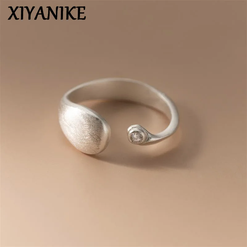 XIYANIKE French Romantic Brushed Round Rhinestone Cuff Rings For Women Girl Fashion New Jewelry Gift Party anillos mujer