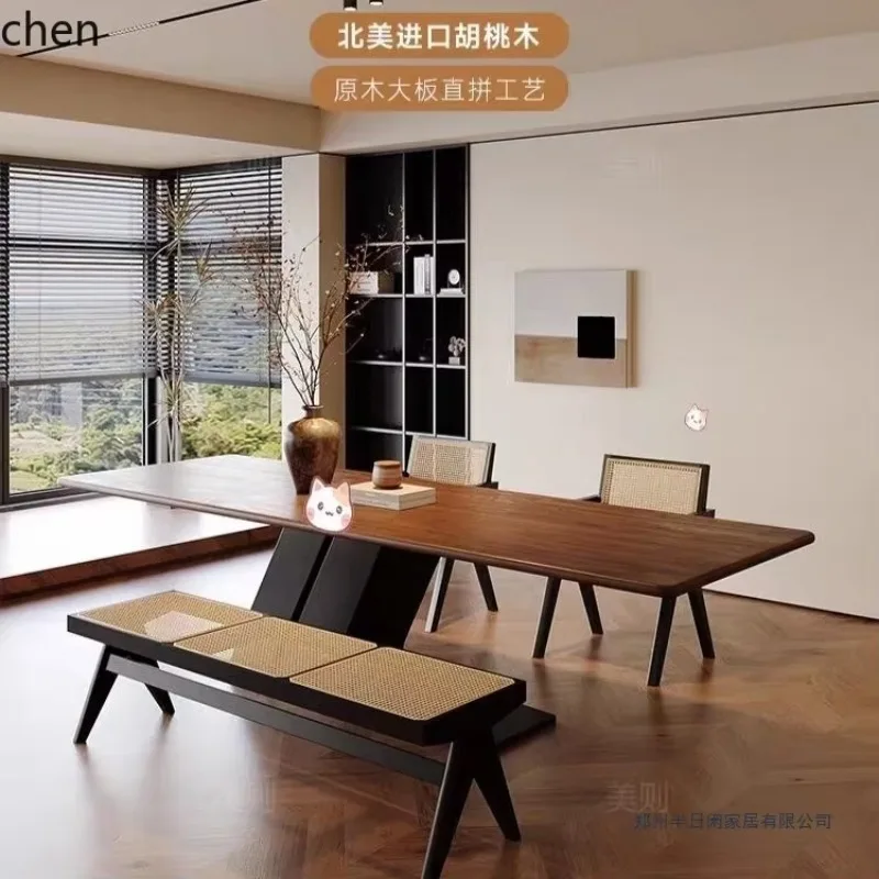 HYS Vintage Style Long Dining Table for Home Living Room, Solid Wood Office Desk, Simple Study Desk