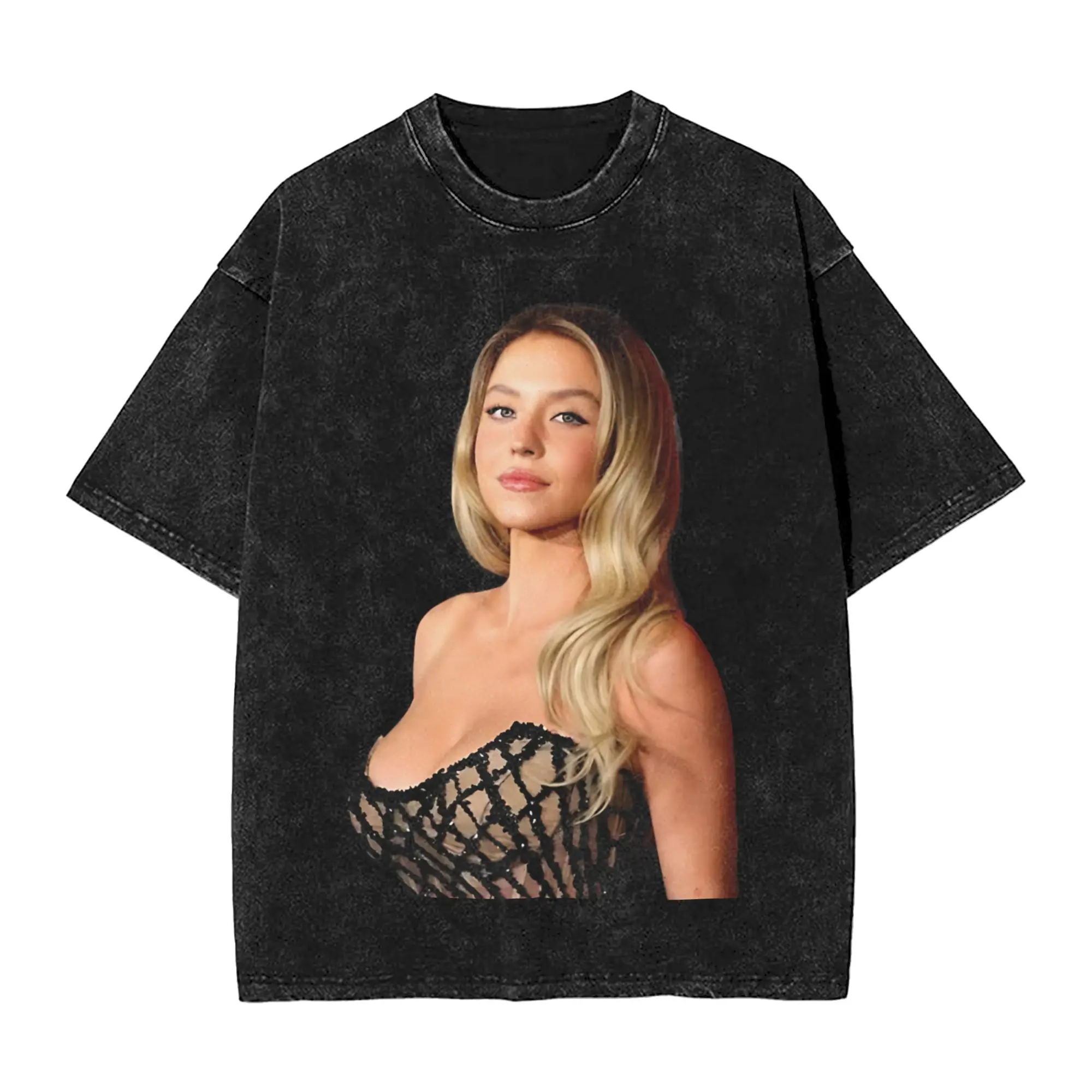 قمصان هاراجوكو المغسولة سيدني سويني هي سرقة القلوب الزي تي شيرتات رائعة ملابس الشارع الشهير كم قصير مطبوعة بلايز تيز