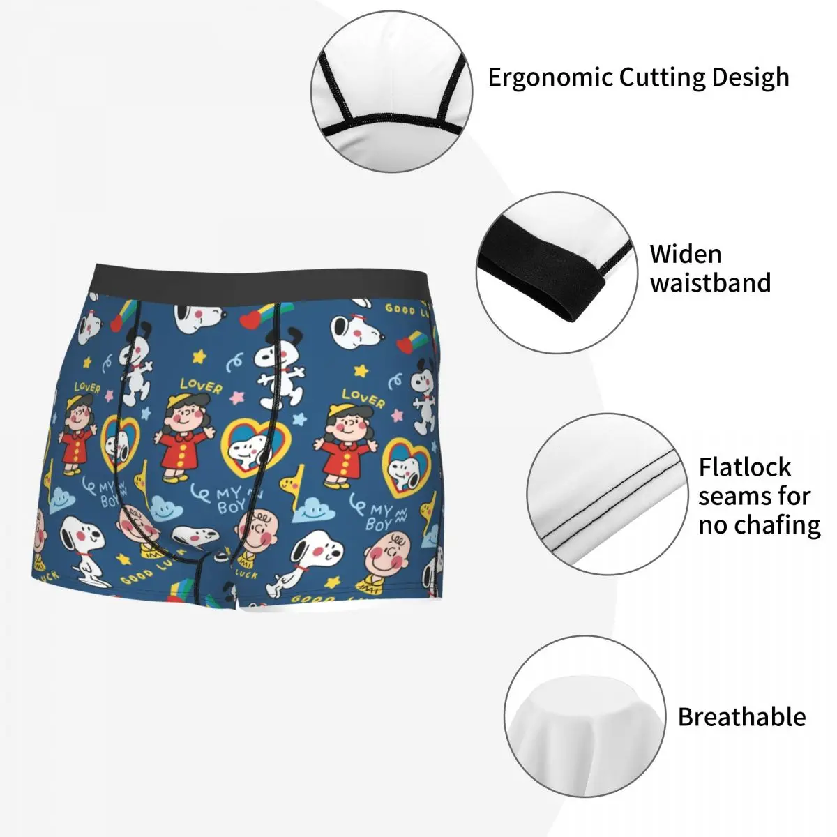 Moda Personalizada Amendoim Grupo De Amigos S-Snoopys Boxers, Shorts Calcinhas, Cuecas Masculinas, Cuecas Respiráveis, Roupa Interior