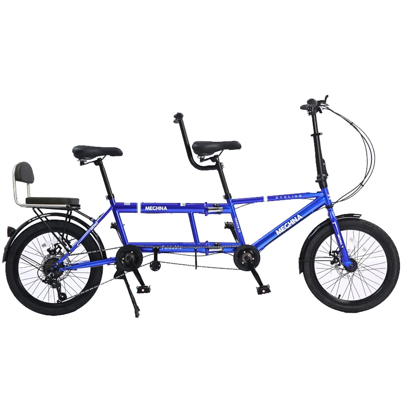 Two Person Folding Bicycle for Adults and Children, Two Person Riding, Three Seat, Family Car, 20 in, Tourism