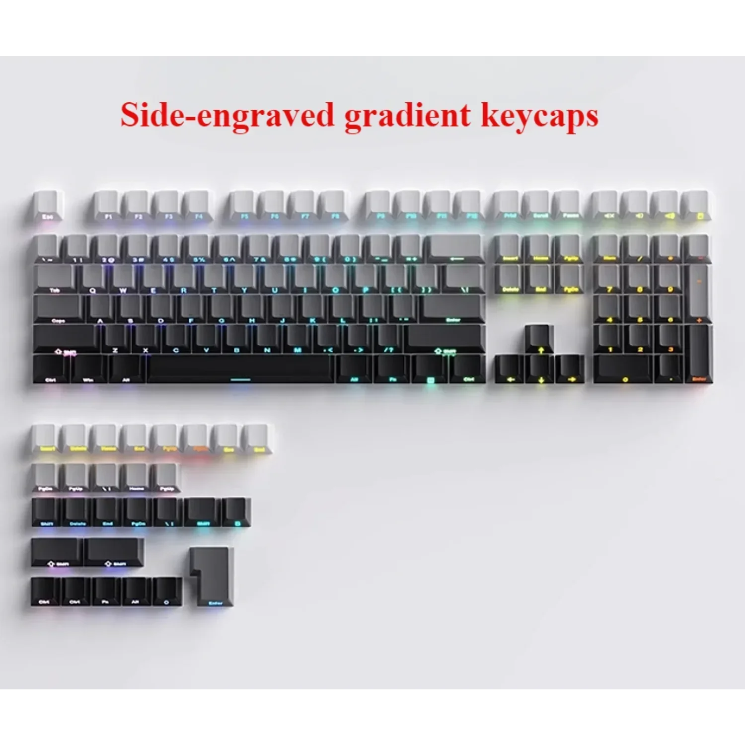 

Oem Keycaps PTB Translucent Gradient Side Engraved 136 Keys, Customized Keycaps for 60/84/98/108 Mechanical Keyboards