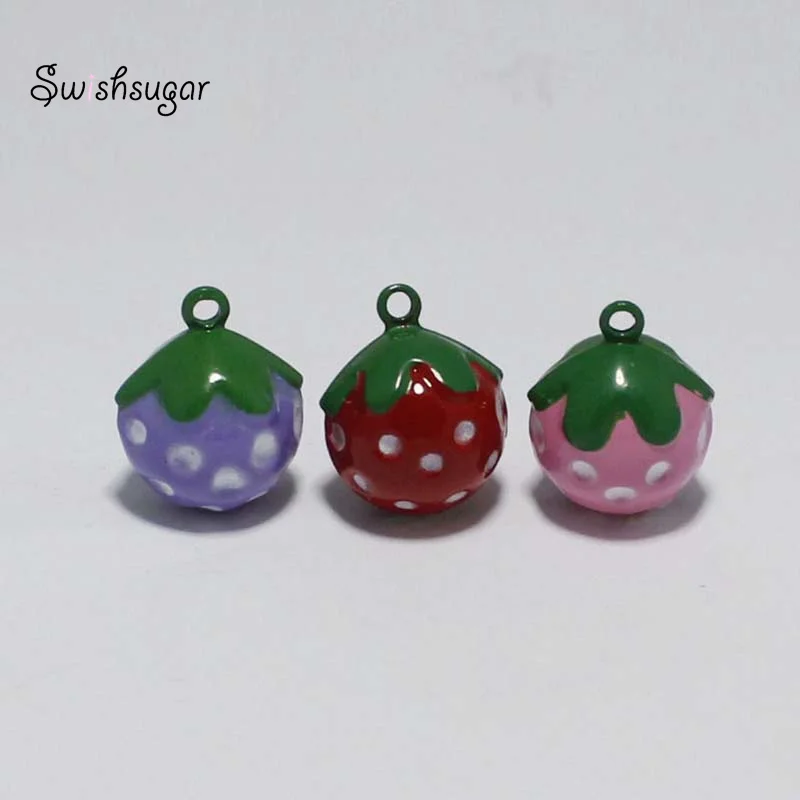 3Colors Enamel Copper Strawberry Cartoon Bell Charms DIY Craft Pendant Decor