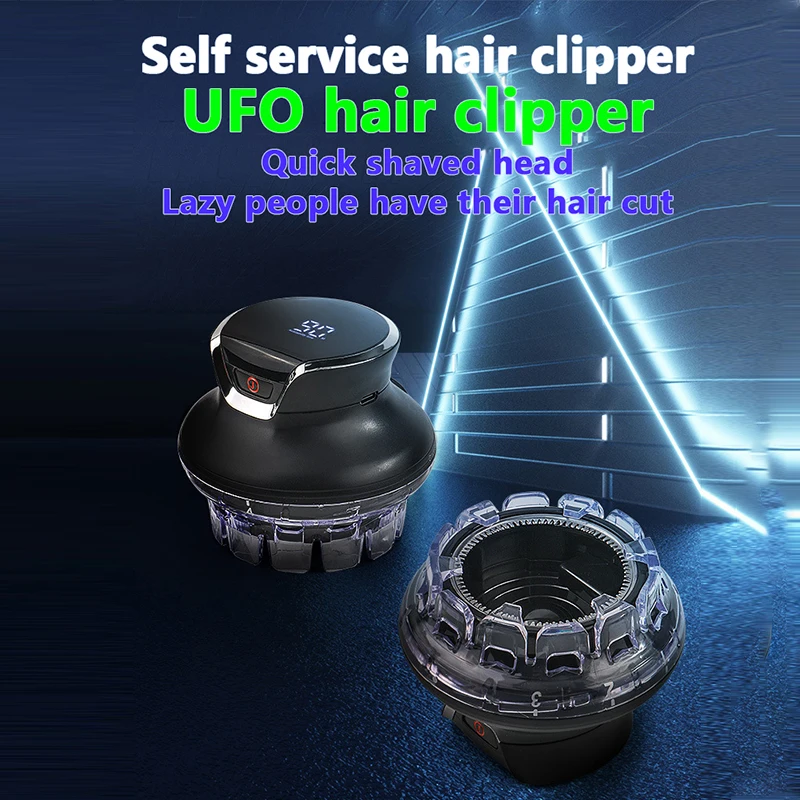 Automatic Hair Trimmer 360 Rotating Hair Clipper LED Display Portable Shaved Head Artifact UFO Flying Saucer Cutter Head