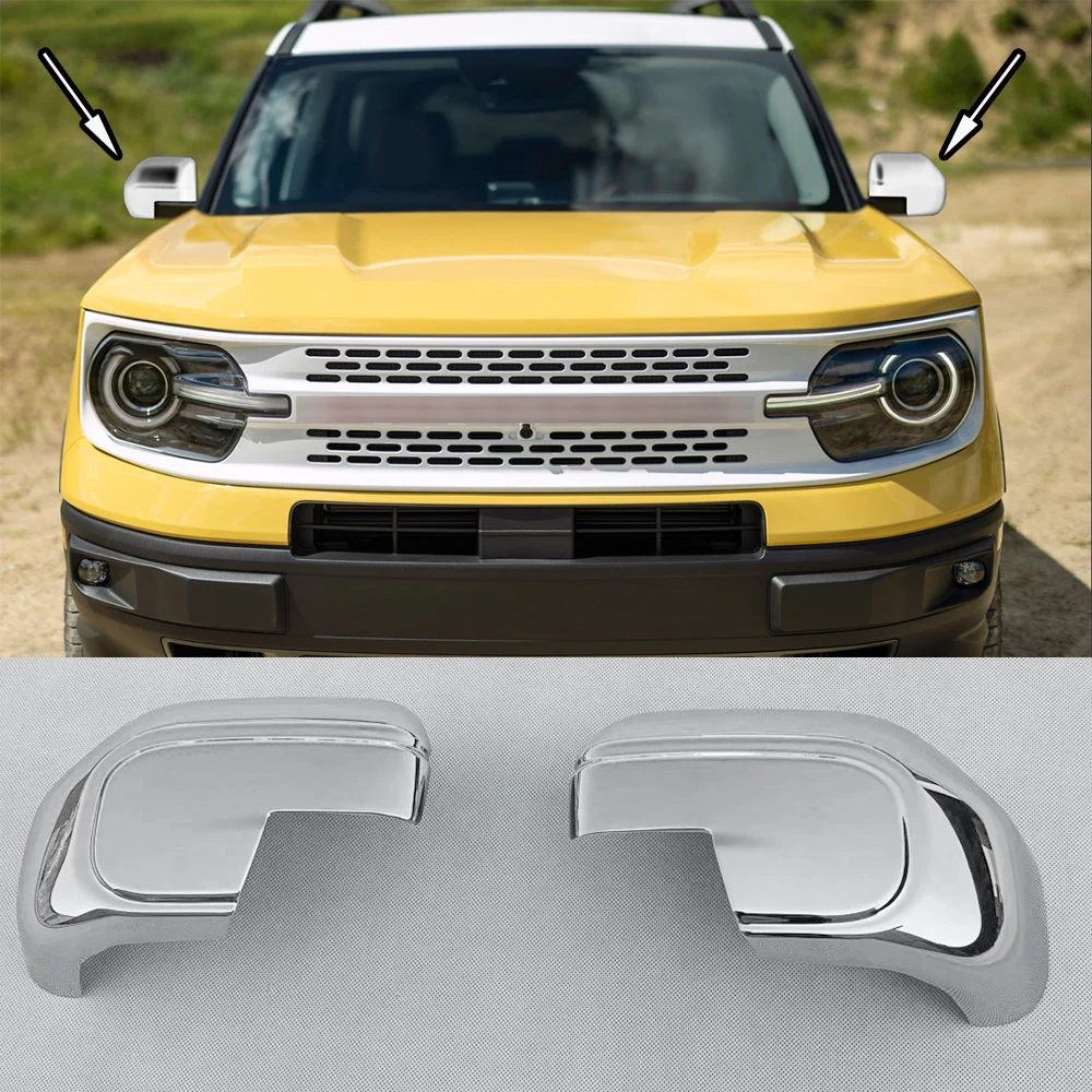 

2pcs Silver Chrome Side View Door Mirror Trim Covers For 2021-2024 Ford Bronco Sport Accessories