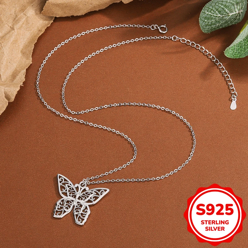 

Creative Genuine S925 Sterling Silver Butterfly Geometric Pendant Necklace Women's Niche Design Gift Party Jewelry