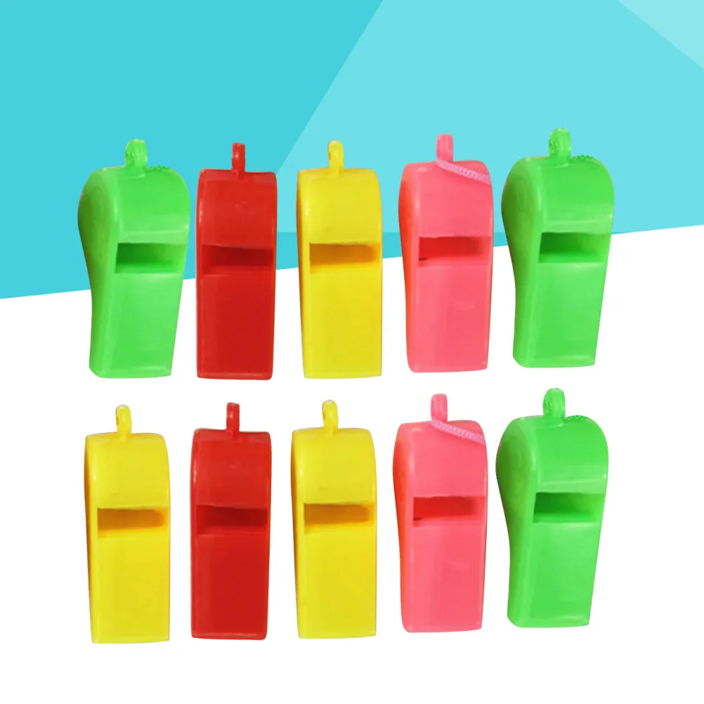 10Pcs Party Games Whistles Plastic Random Color High Decibel Lightweight Multifunctional Camping Outdoor Party Whistle