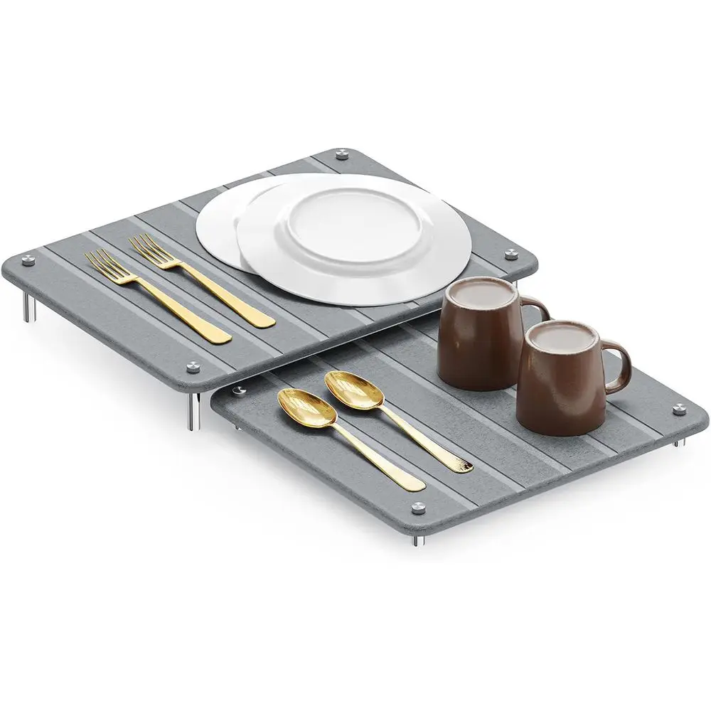 

2 Pack Expandable Absorbent Rack Dish Pad, Quick Dry Diatoeous Earth Dishes Mat Tray, Gray