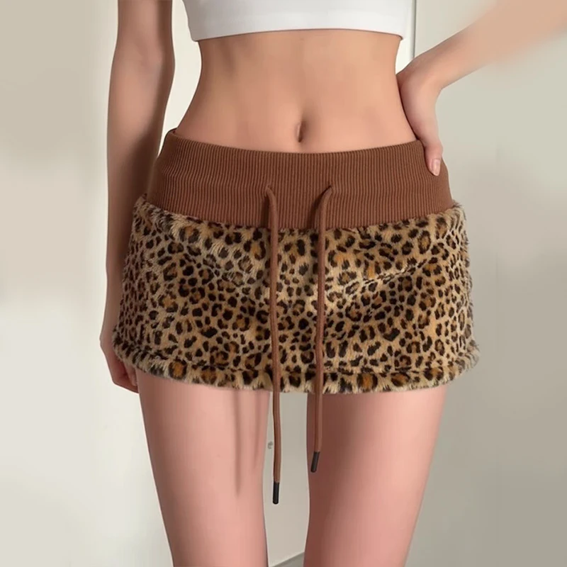 

Tik Tok hot European and American style sexy plush leopard print spicy girl short skirt Gothic Y2K punk Harajuku style