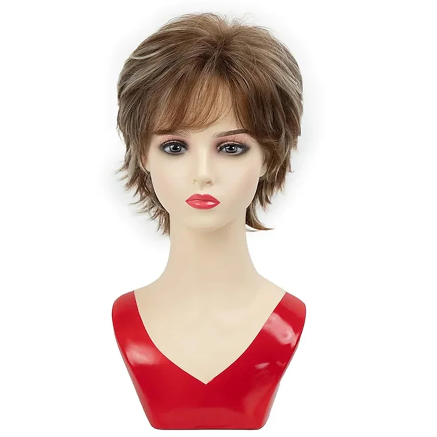 10 Inch Synthetische Haarvervangende Pruiken-Natuurlijk Ogende Blonde Pruik Met Pony, Korte Rechte Gelaagde Pruiken Voor Vrouwen