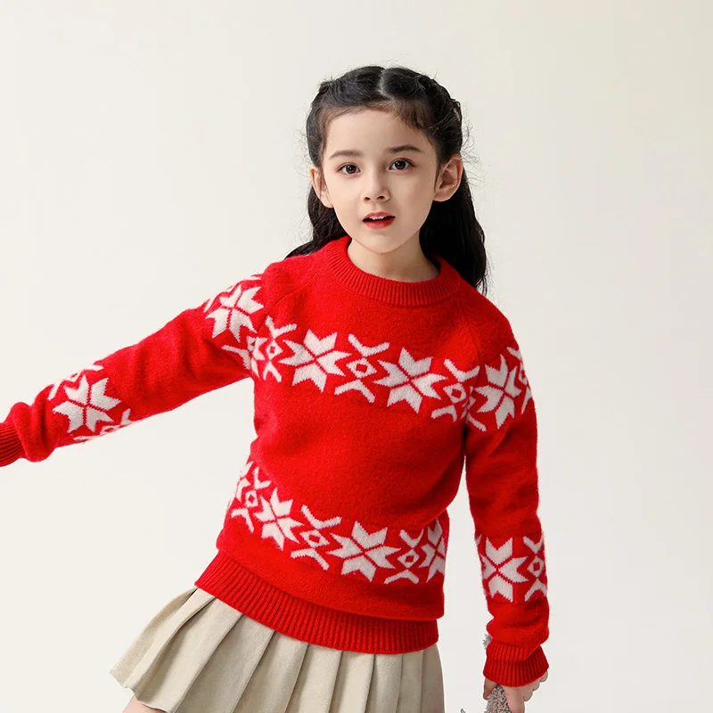 Fashion  O-Neck 100%  Merino Wool  Sweater  Autumn And Winter  Pullover Long Sleeve Knitwear Basic  Children's Clothing Tops view 6